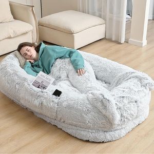 Human Dog Bed Fits You and Pets for People Doze Off, Washable Faux Fur Napping